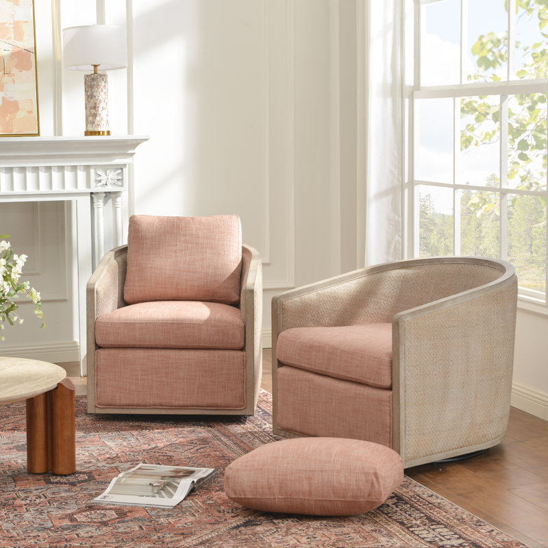 Ensemble de 2 chaises pivotantes en bois de lin massif, Corail