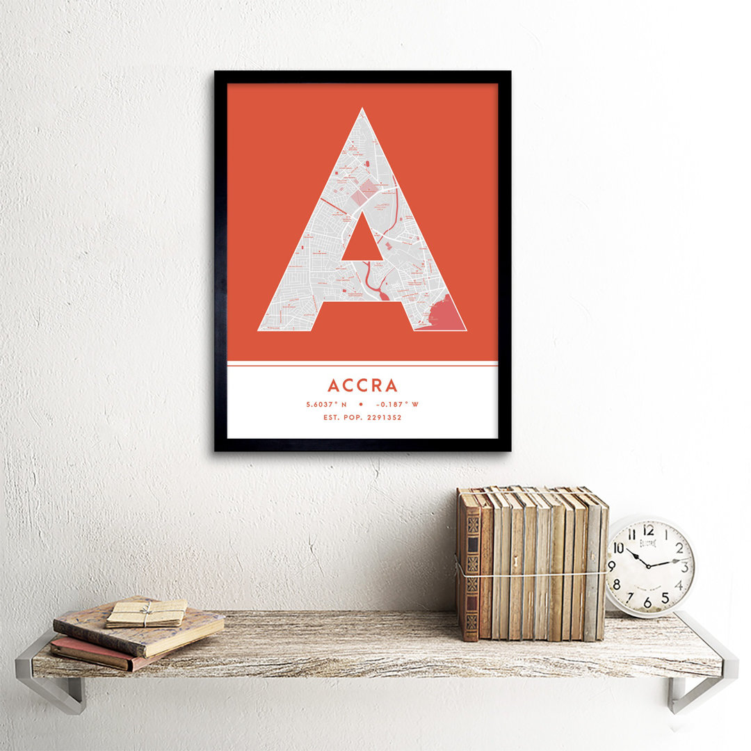 Accra City Map Accra Orange - Single Picture Frame Typography