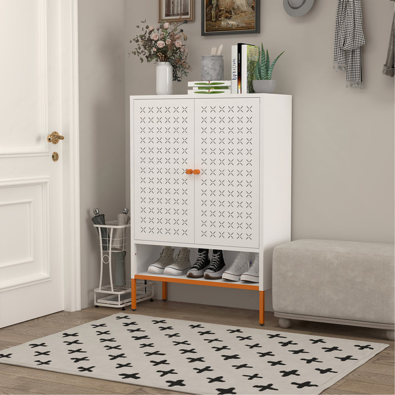Armoire à chaussures à deux portes Grid, Blanc