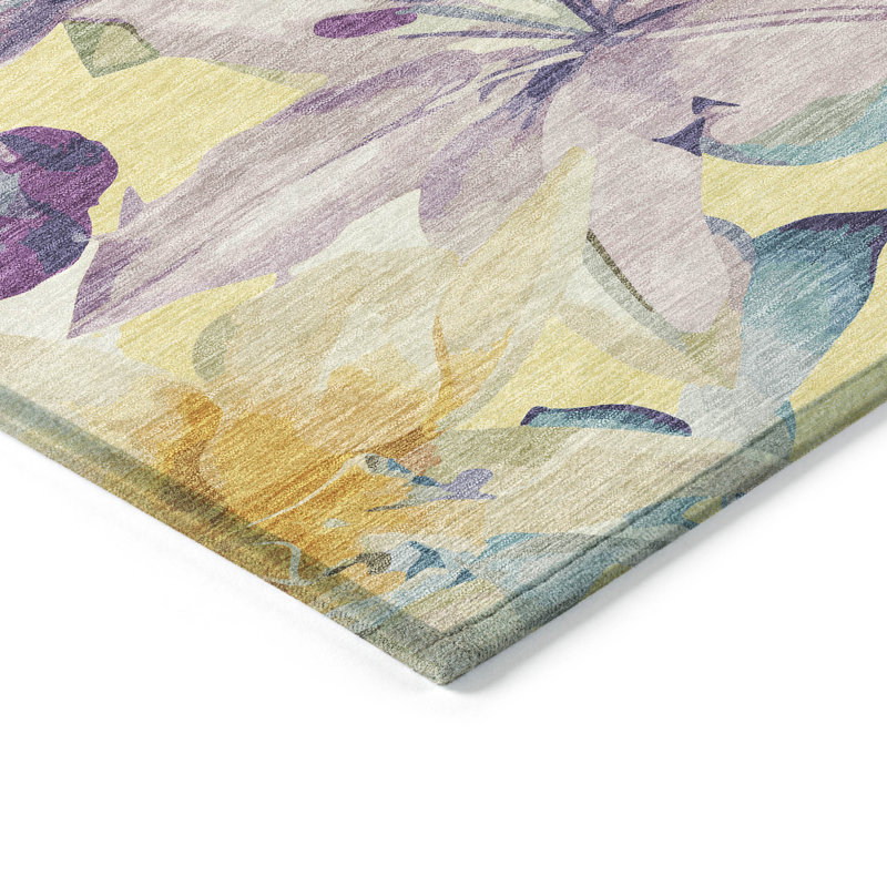 Machine Washable Indoor/Outdoor Millner ACN2262 Floral Rug, Round 8'