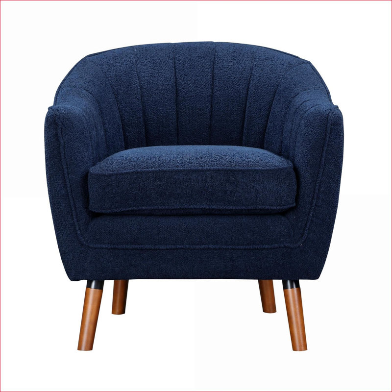 Fauteuil d'appoint Mid-Century moderne pour adultes, dossier tapissier en chenille bleu ciel, pieds en bois massif, Bleu