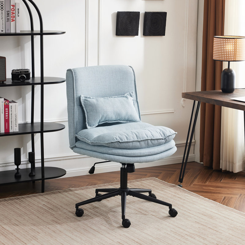 Fauteuil de bureau pivotant et réglable sans accoudoirs, Polyester cyan