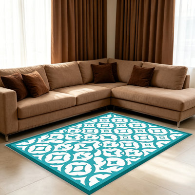 Tapis de sol Teal Tile pour le salon, doux et confortable, convient à toutes les saisons, facile à entretenir, tapis de sol intérieur lavable à la machine, sous la table de ferme convenant à la chambre à coucher, à la salle à manger, au bureau, au balcon, au patio de décoration intérieure
