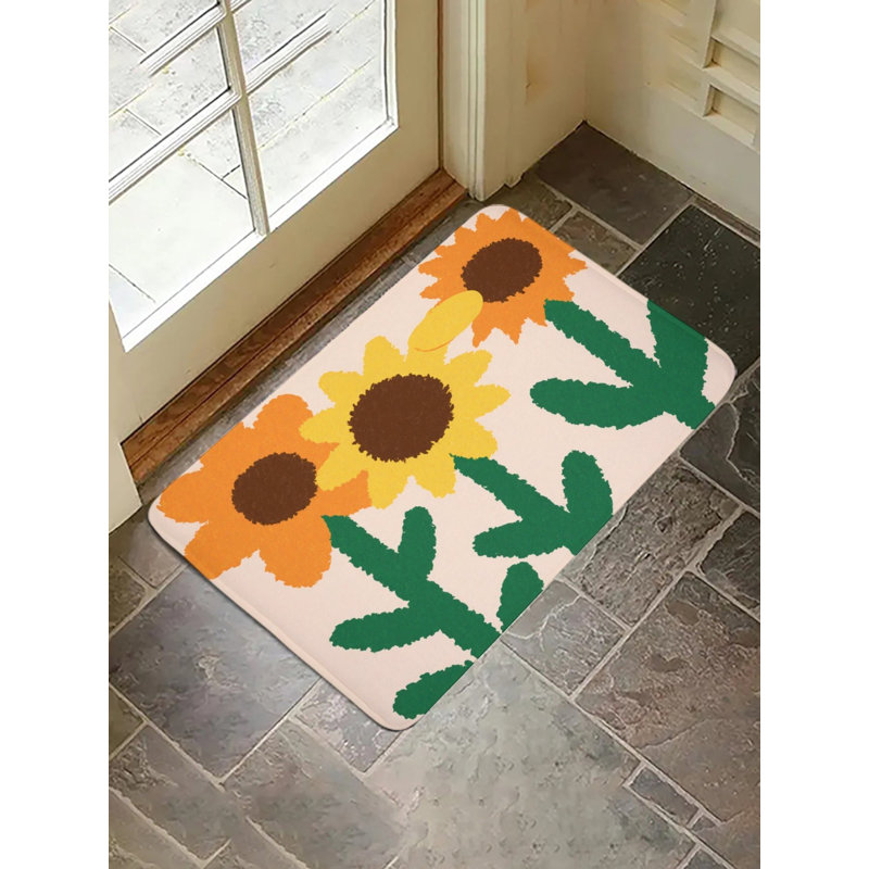 Tapis de bain beige et jaune tournesol 36 x 24