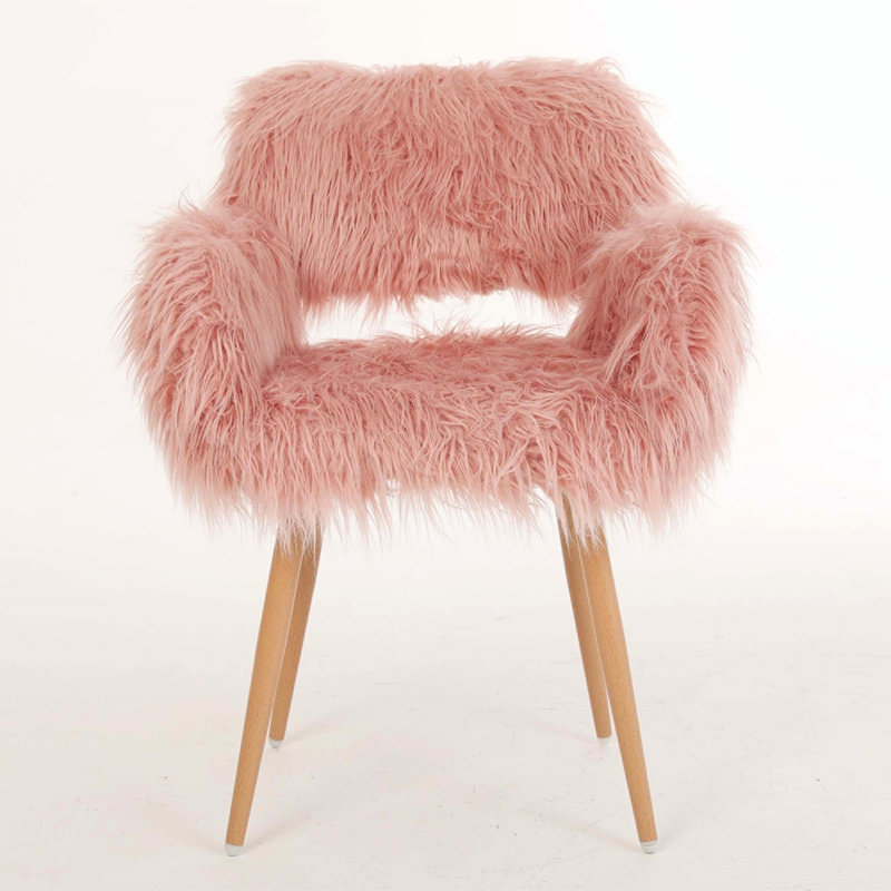 Cavit Upholstered Armchair, Pink Faux Fur, 30.3'' H x 17.5'' W x 18.5'' D