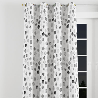 Modern Velvet Curtains - Geometric Shapes Grey Drops Grommet Curtain - 1 Panel