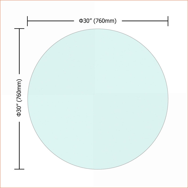 Plateau de table basse rond en verre trempé de 30 pouces - 1/4 po d'épaisseur, bord plat poli, surface facile à nettoyer
