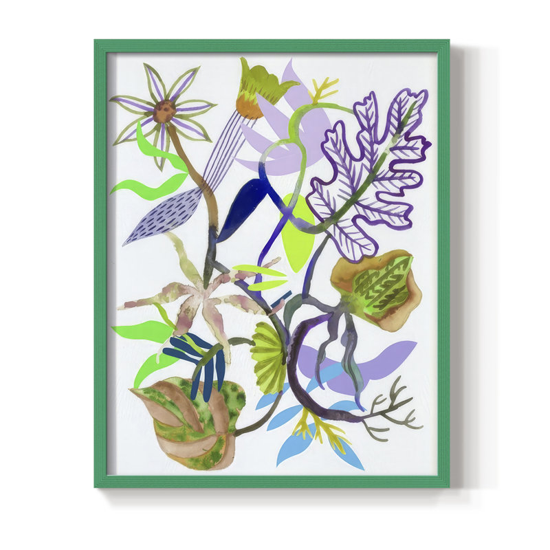 Fleur du sort II, reproduction encadrée - bois massif, H 15 po x l 12 po, Vert
