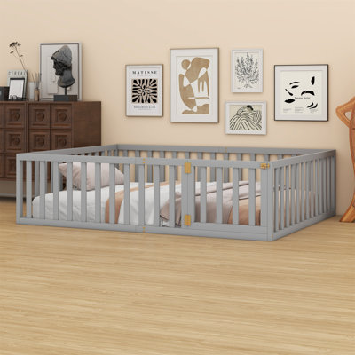 Wood Floor Bed Frame With Fence And Door