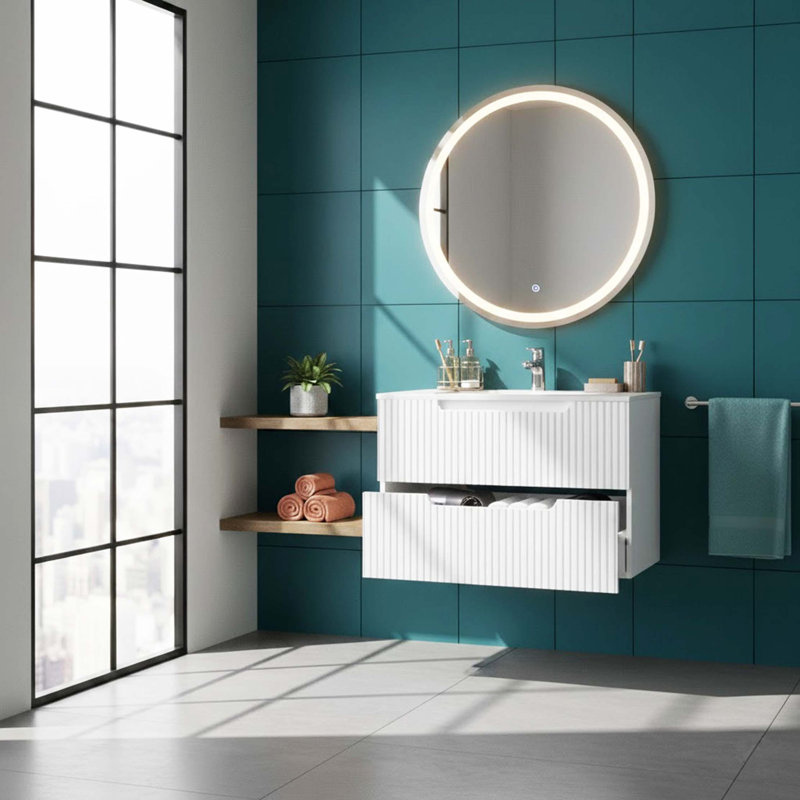 Ensemble de meuble-lavabo mural 30 po avec lavabo et armoire flottante, système de fermeture en douceur, 2 très grands tiroirs