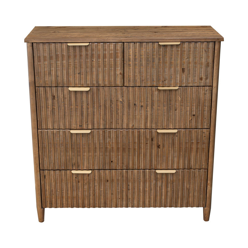 Commode en pin récupéré 5 tiroirs Aerica, brun