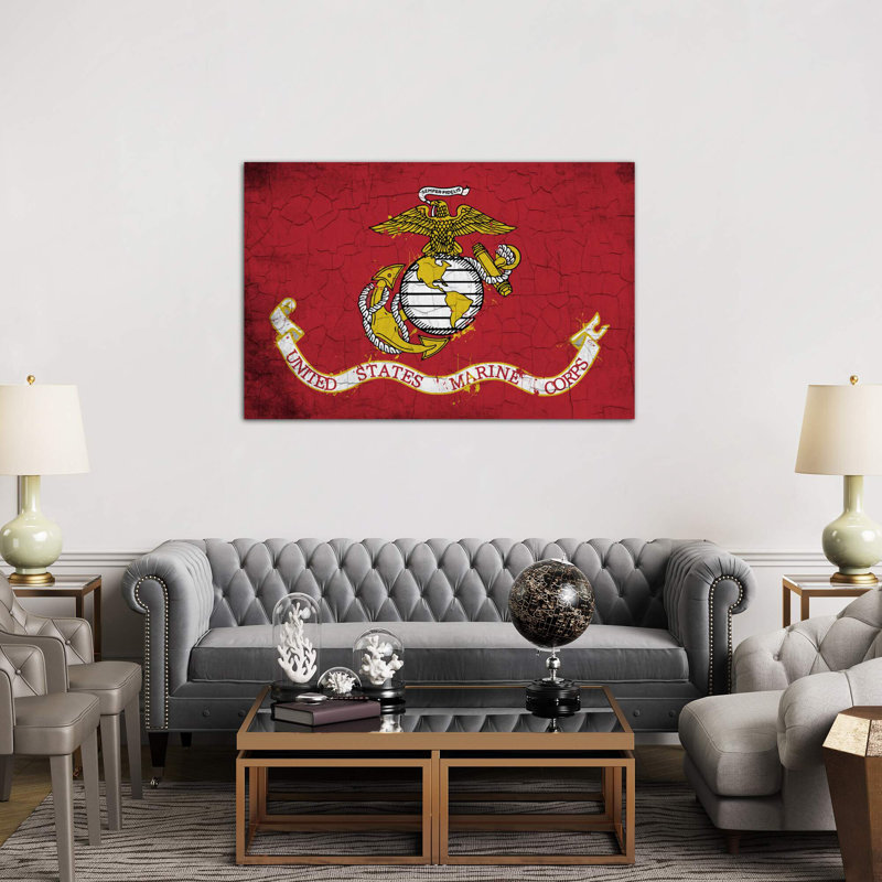 U.S. Marine Corps Crackled Flag by ICanvas - Print on Canvas, 66.04 cm H x 45.72 cm W x 1.91 cm D, Wrapped Canvas