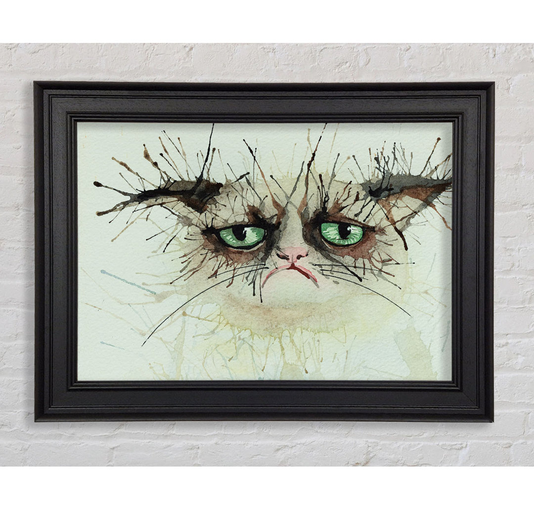 Gerahmtes Poster Grumpy Cat Watercolour Splat