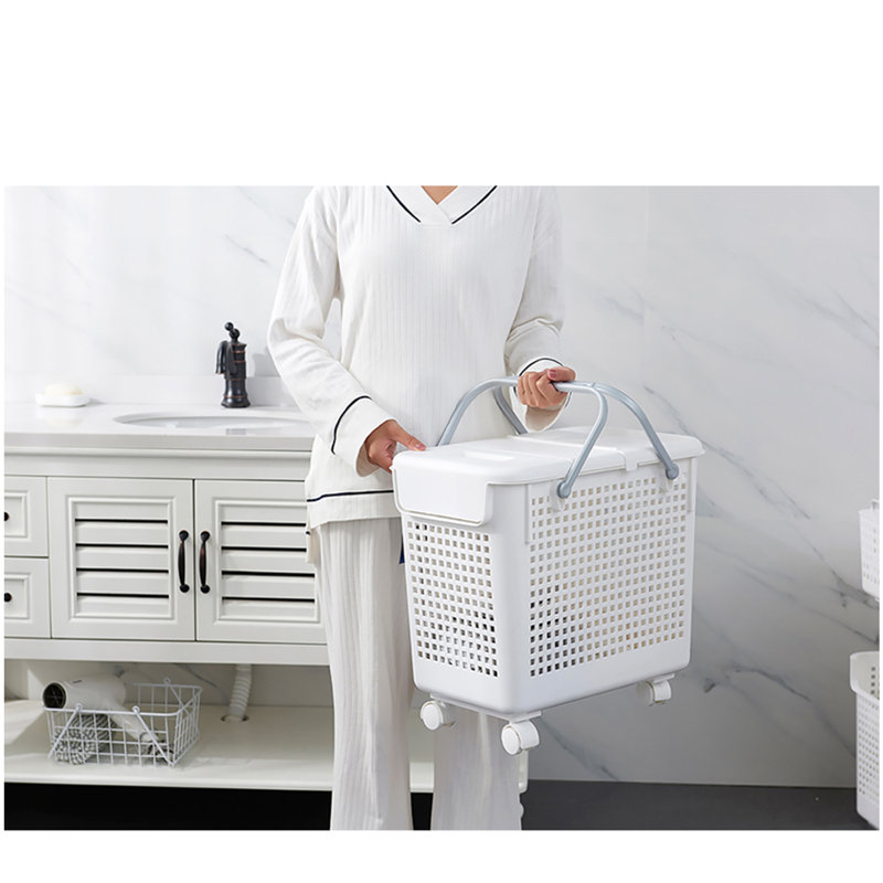 Plastic Rolling Laundry Hamper with Handles, 29.25" H x 17.5" W x 11" D
