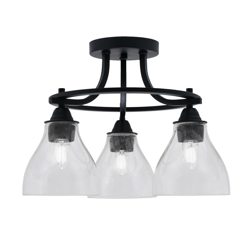 Paramount 3 Light Semi-Flush Shown In Matte Black Finish With 6.25" Clear Bubble Glass