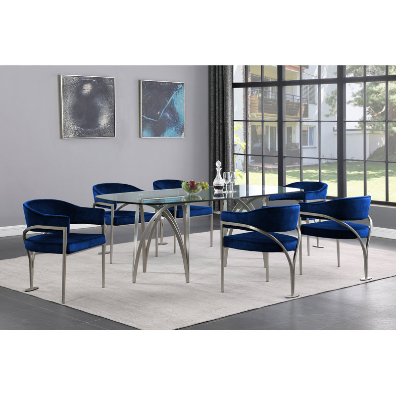 Kirsi Velvet Dining Chair, Navy Velvet, Silver