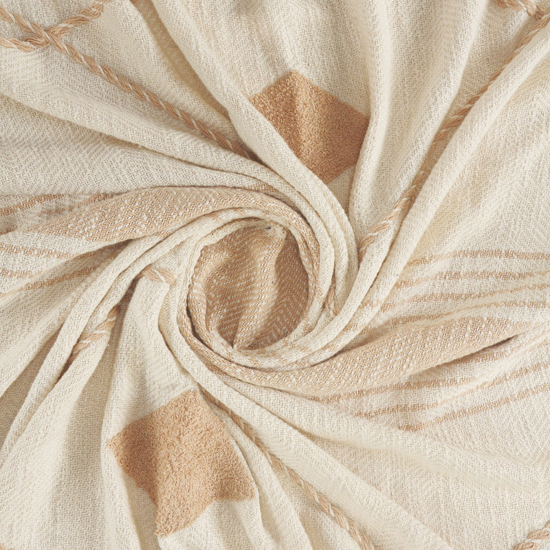 Jeté 100% coton, Pêche/blanc