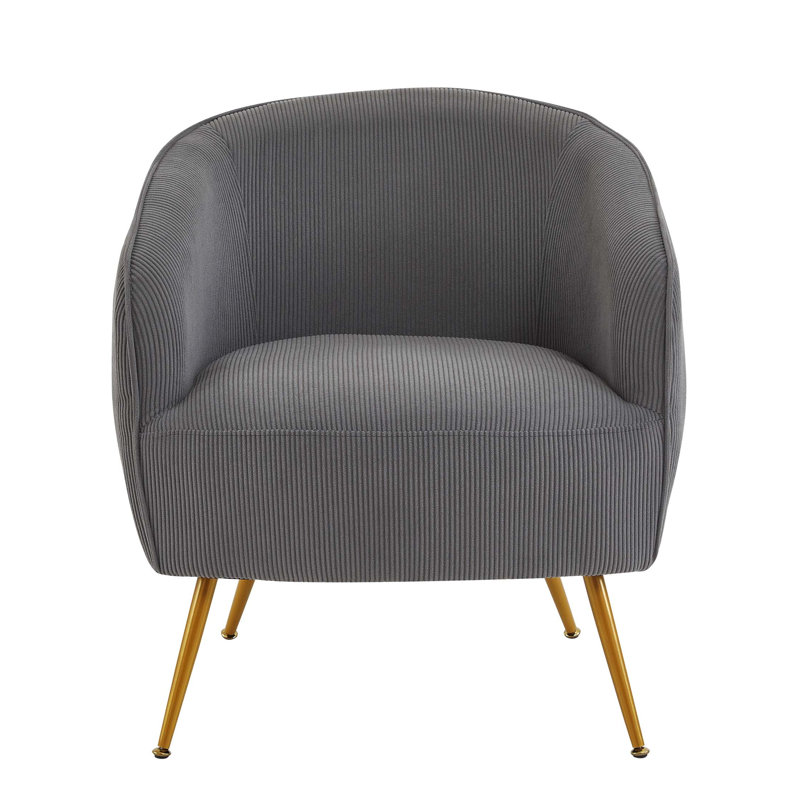 Fauteuil demi-tonneau en velours côtelé moderne avec pieds en métal doré, Gris
