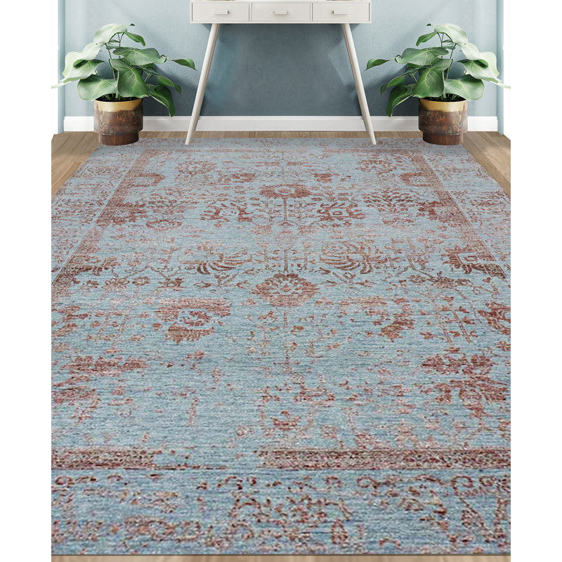 Tapis argent et cuivre noué à la main de haute qualité, Rectangle 8 pi x 10 pi