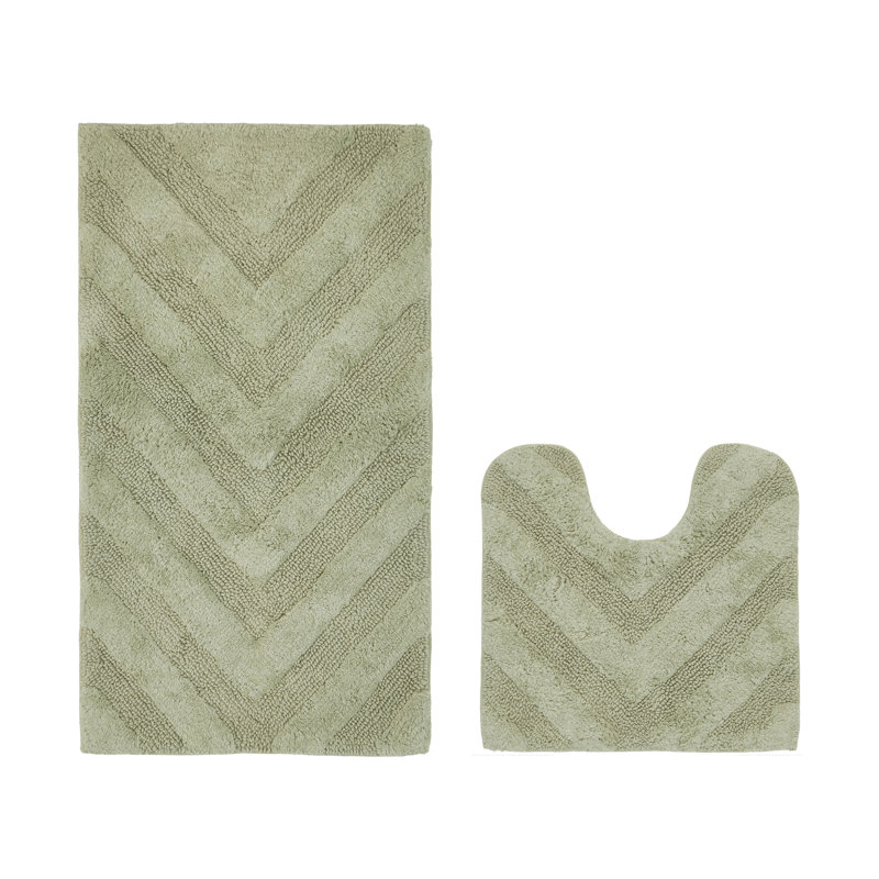 Annaclara Premium 100% Cotton 1990 GSM 2-Piece Tufted Chevron Bath Rug Set with Non-Slip Spray Latex Backing, OEKO-TEX® Certified, Super Absorbent and Machine Washable, Sage