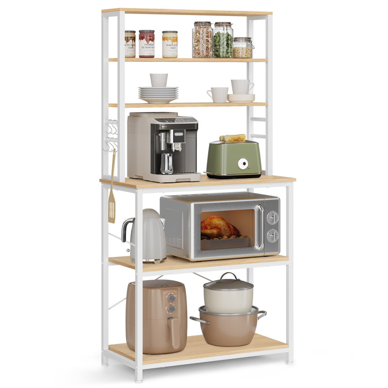 Steel Standard Baker's Rack with Microwave Compatibility, 65.7" H x 31.5" W x 15.7" D, White/Brown