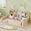 Lit simple pour enfant en bois avec barrière de sécurité et tablettes de rangement latérales, cadre de lit plateforme peu encombrant, naturel-536451860-536451863