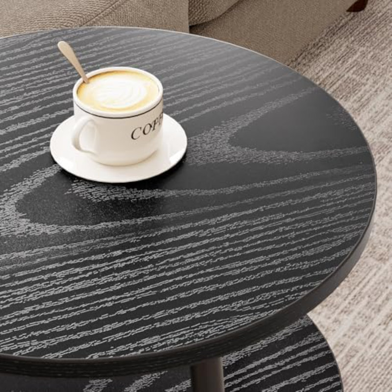 Table d'appoint ronde avec prise électrique, port USB de type C, table de chevet à 3 niveaux (40 cm) idéale pour les petits espaces, table d'appoint haute avec station de recharge pour canapé, salon, chambre, jardin, noire