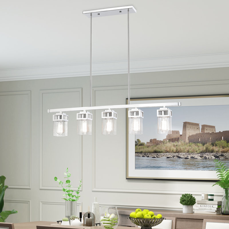 Luminaire suspendu linéaire à 5 lumières pour îlot de cuisine Nailwell, Chrome poli