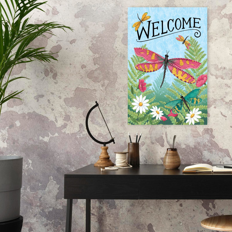 Art contemporain libellule Welcome, H 24 po x l 16 po