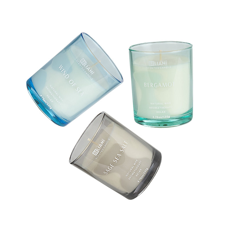 Scented Jar Candle, 7" L x 8" W, Fresh, Green/Grey/Blue
