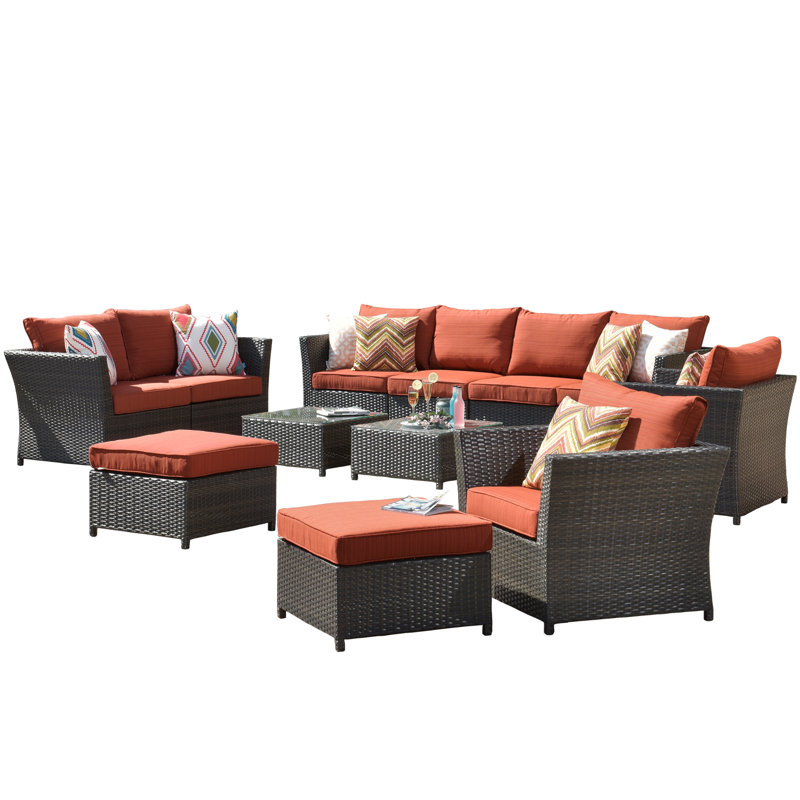 Ensemble de conversation modulaire de patio avec coussins 12 pièces, Orange