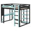 Wood Gaming Loft Bed With Desk & RGB Light, Full Size Loft Bed, Hanging Board, Ladder & Guardrails-1618999607