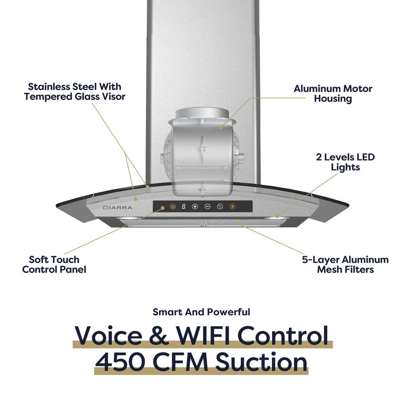 30" Stainless Steel Convertible Wall Mounted Range Hood with Touch Pad Control