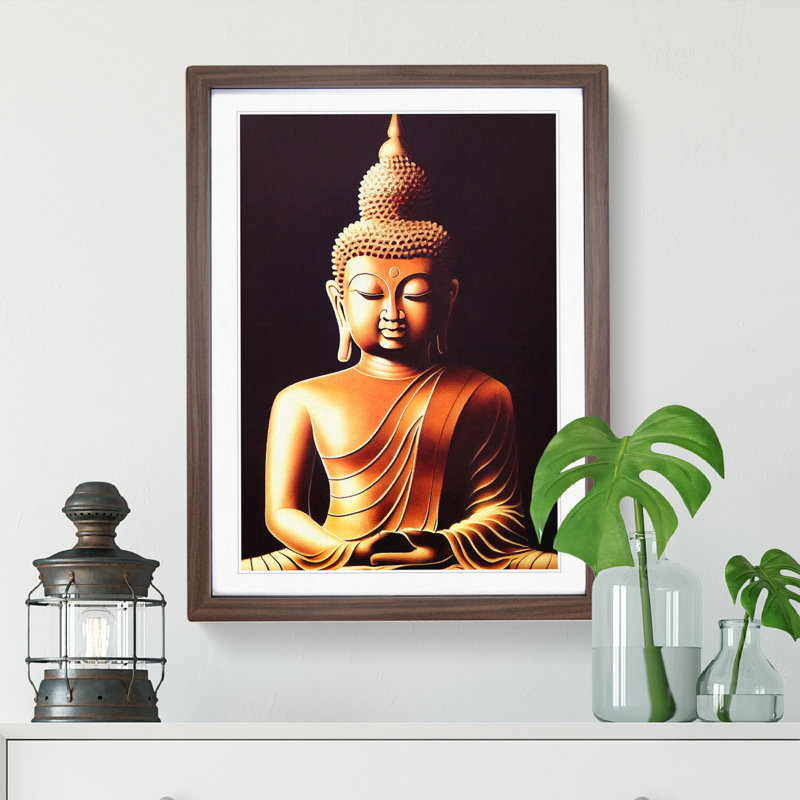Pristine Buddha - Single Picture Frame Print, 64cm H x 46cm W x 2cm D, Walnut Framed