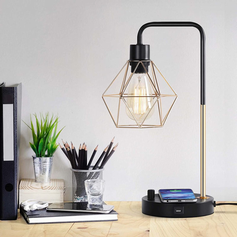 Ragon Metal USB Desk Lamp, Black/Gold, Gold, 16.5" H x 5.9" W x 5.5" D
