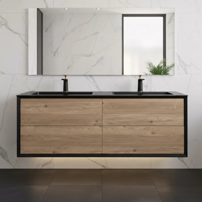 Baylie 60 po L x 21 po P 4 tiroirs Meuble-lavabo avec évier double et Comptoir en Acrylique