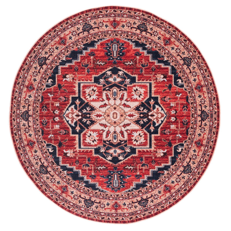 Chenard Oriental Red/Beige Area Rug, Round 6'7"