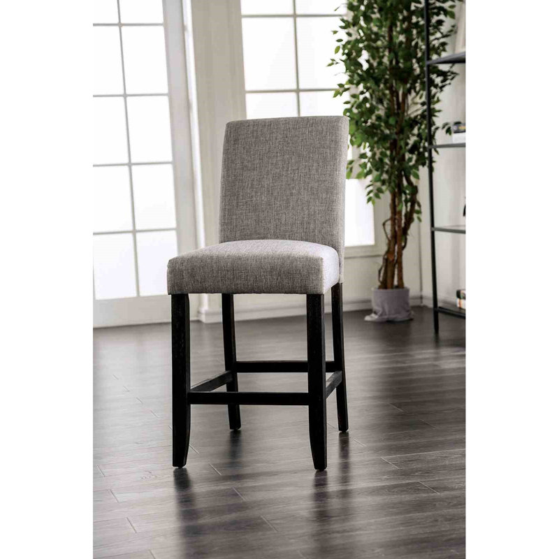Chaise de salle à manger à hauteur de comptoir rembourrée en tissu 2 pièces Rustic Style, Gris clair