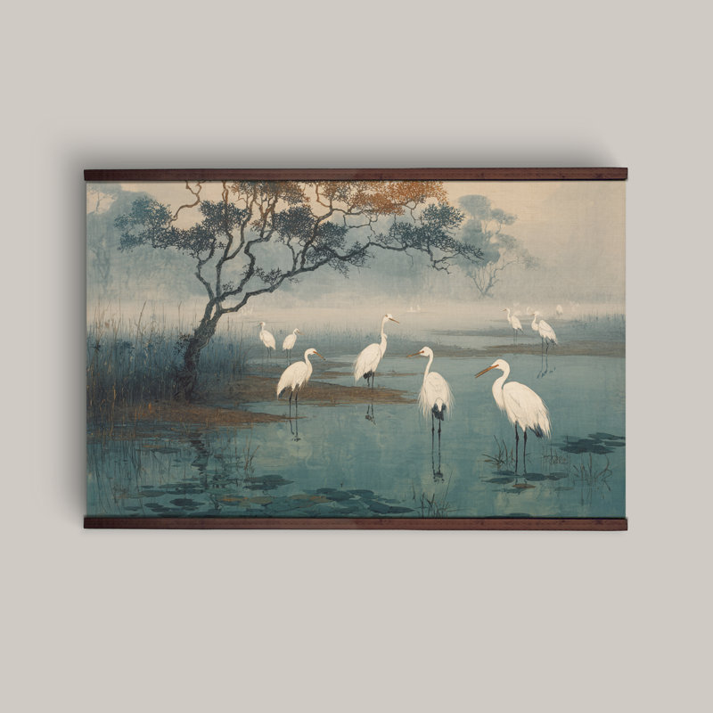 «Herons in Marsh Landscape», art mural sur toile, H 45 po x l 73 po