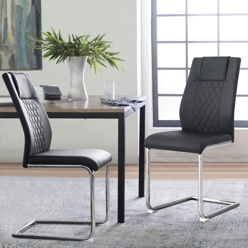 Harin Faux Leather Upholstered Metal Side Chair, Black