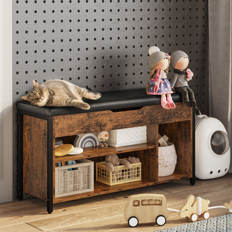 Shoe Storage Bench for Entryway, 7 Pair Shoe Rack with Hidden Storage Rustic 39.5" W, Brown