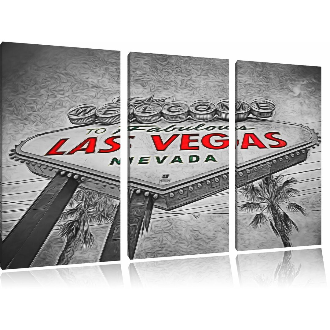 3-tlg. Leinwandbilder-Set „Las Vegas Ortseingangsschild“, Grafikdruck