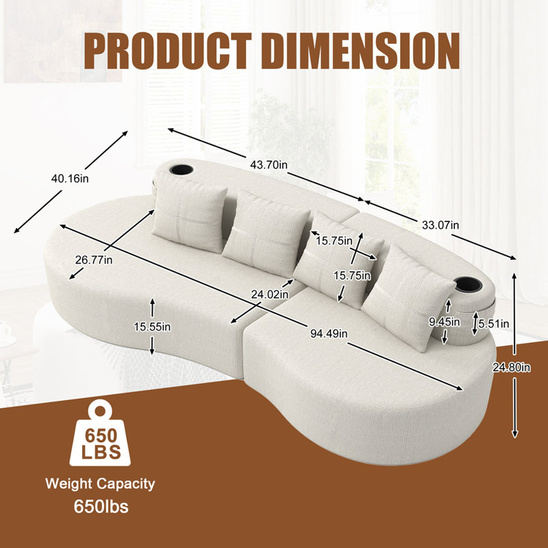 Canapé modulaire incurvé moderne 3 places, Beige