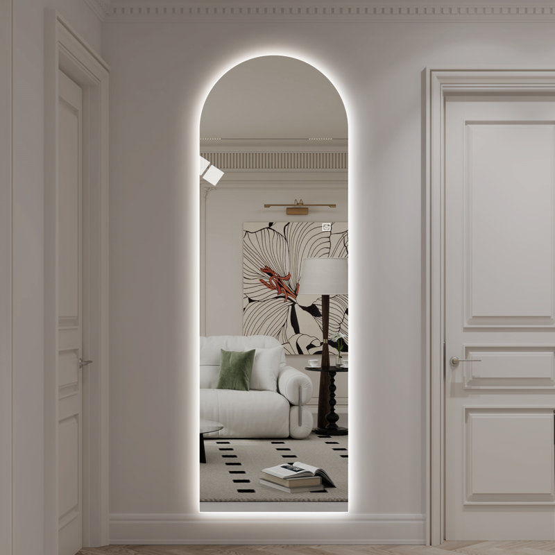 65" X 21" LED Full Length Wall Mirror, Symmetrical Arch Design, 3-Color Dimmable Lighting, Shatterproof