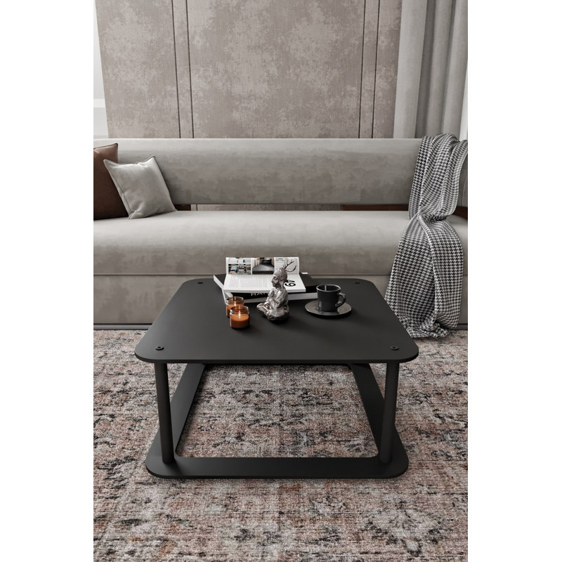 Modern Black Coffee Table, 27.6 x 15.0 x 27.6 inches | 100% MDF with Compressed Kraft Legs | Sleek Industrial Design, Perfect for Living Room & Office Spaces, Durable and Stylish Furniture Addition