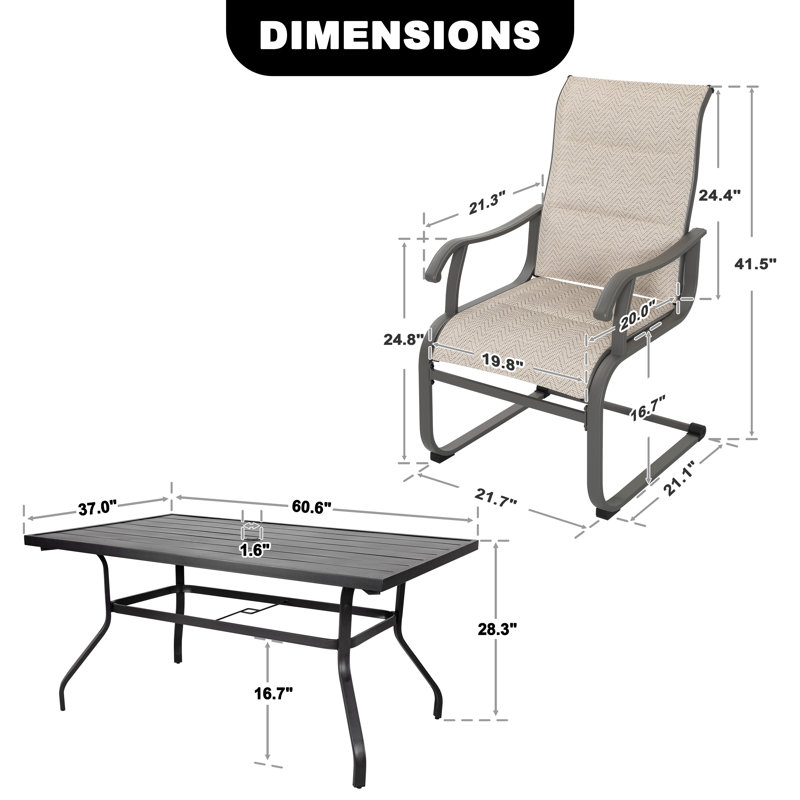 Patio 7-Piece Dining Table Set with Umbrella Hole and PVC-coated polyester Chairs, 6