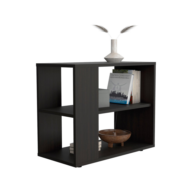 Rio Verde Side Table in Melamine with Open Storage, Black