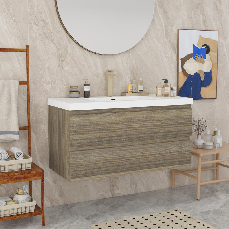 Meuble-lavabo pour la salle de bain à fixation murale, Gris