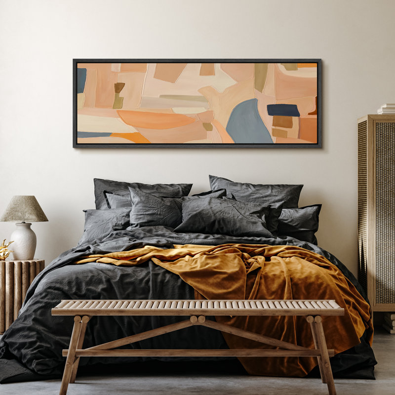 Abstract Muted Orange Minimalist Modern Boho Decor Extra Large Picture Framed Canvas Print Wall Art, 20" H x 60" W, Black