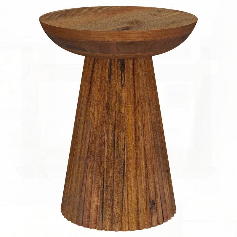 Table d'appoint ronde en bois massif avec plateau en forme de bol et base festonnée
